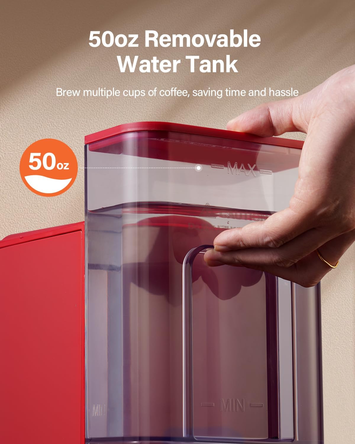 SHARDOR Single Serve Coffee Maker, Hot and Iced Coffee Machine for K Cup Pods & Ground Coffee, 6 to 14 oz Brew Sizes, with 50 oz Removable Water Tank, Bold Brew Setting, Stainless Steel, Red