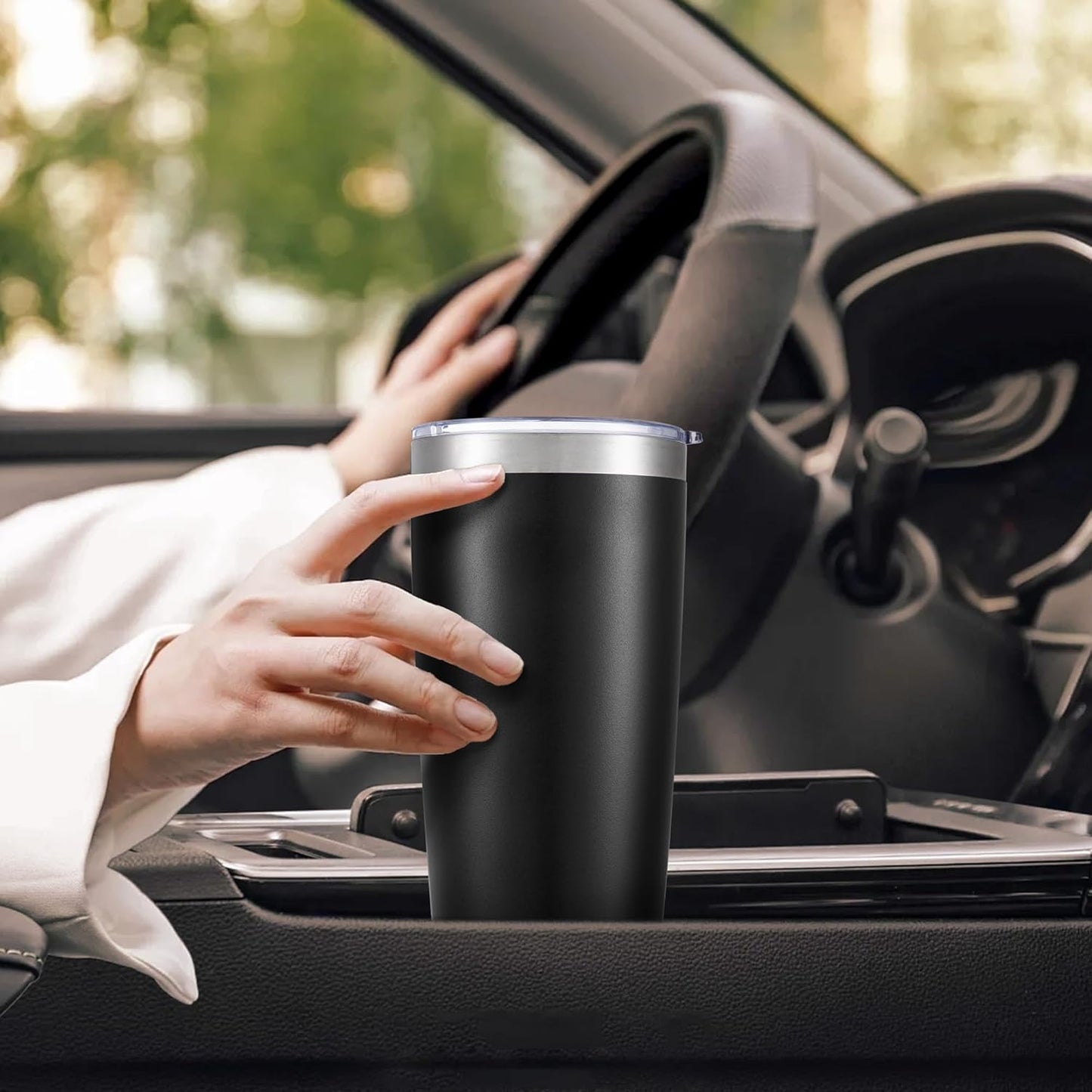 20 oz Tumbler with Lid Stainless Steel Double Wall Vacuum Insulated Tumblers Powder Coated Cups Travel Mug Keep Drinks Cold and Hot, Black