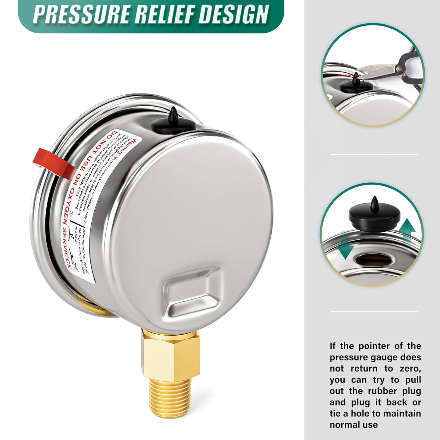 -30inHG-60PSI Stainless Steel Liquid Filled Pressure Gauge, 2.5" Dial Size, 1/8" NPT Lower Mount, for Tube, Water Pump, Gas, Liquid, Pressure Test (with Range Mark Pointer)
