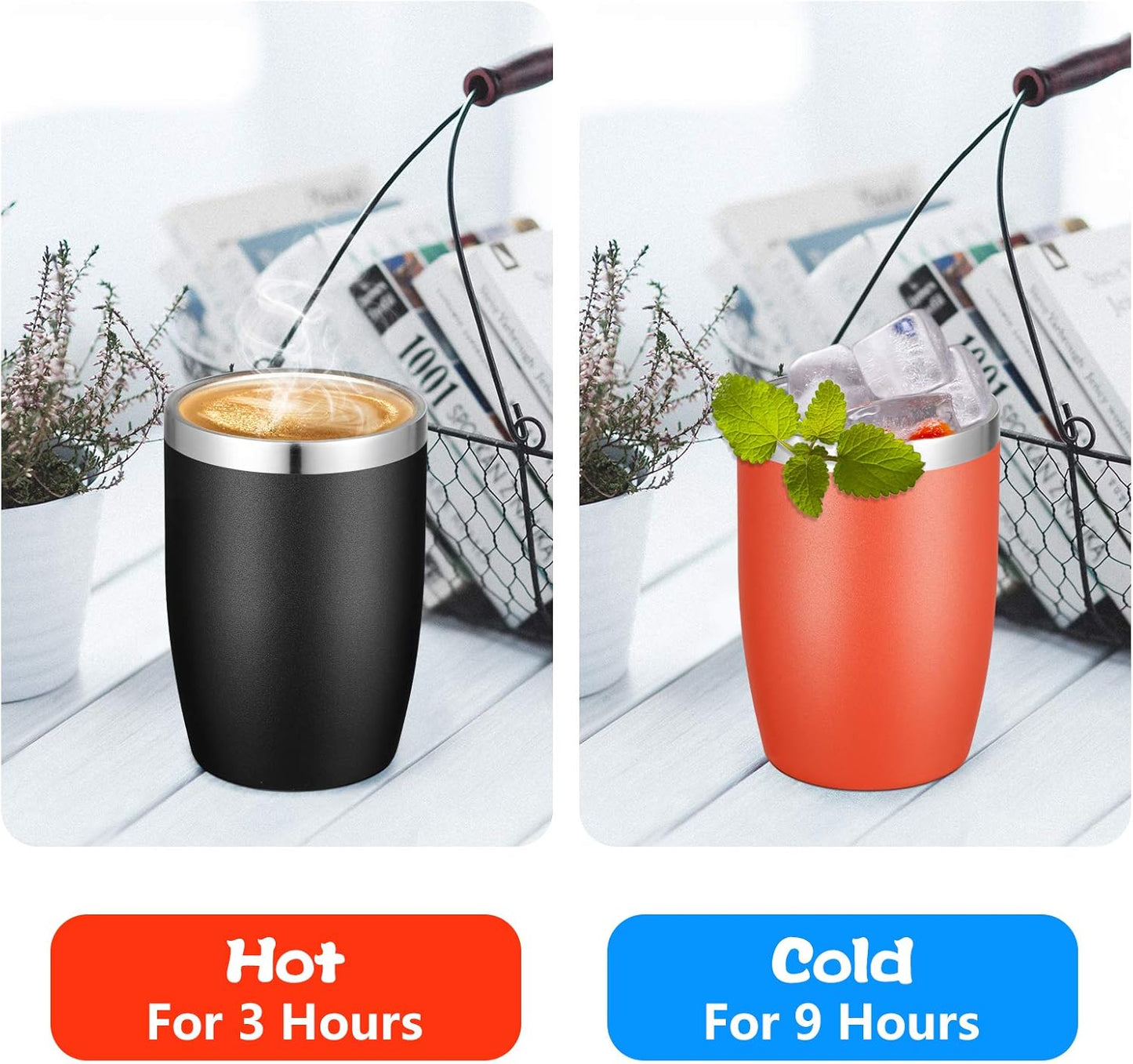 VEGOND Stainless Steel 12 oz Tumblers bulk Vacuum Insulated Double Wall Travel Tumbler with Lid and Straw Reusable Tumbler, Black 6 pack