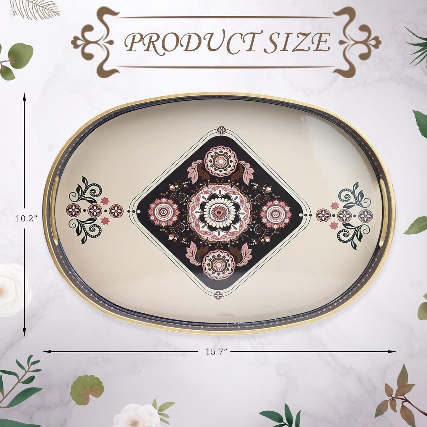 Oval Plastic Serving Tray with Handles, Elegant Decorative Tray for Coffee Table, Ottoman, Living Room, Kitchen, Outdoor Use. 10"*16"*1.4" C