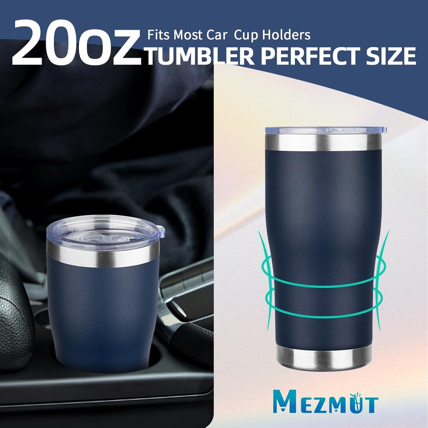 MEZMUT 20oz Coffee Tumbler with Lid and Straw Double Wall Vacuum Insulated Cup Stainless Steel Travel Mugs Insulated for Hot and Cold Leakproof Powder Coated Tumbler for Indoor and Outdoor