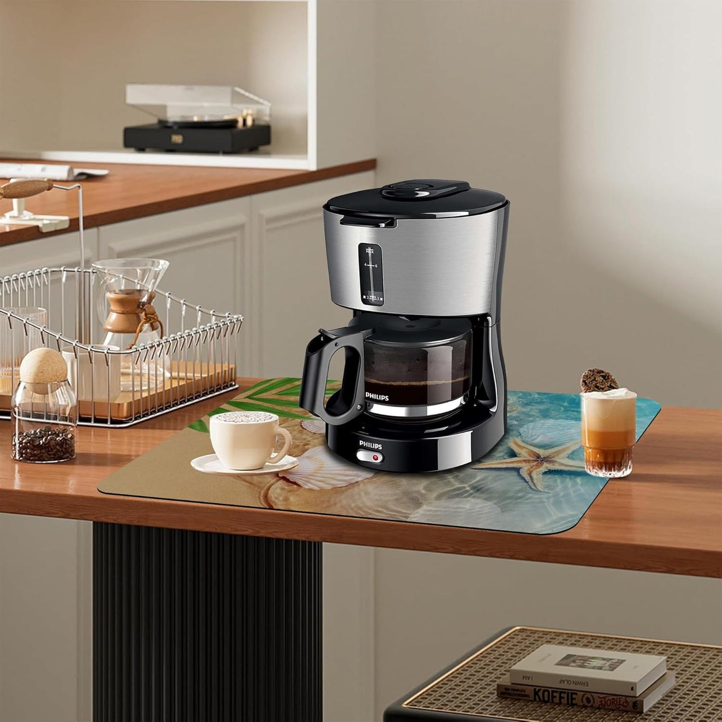 Dish Drying Mat Summer Beach Starfish Seashell Kitchen Mat 16"x24" Bsorbent Coffee Maker Mat for Dishes,Utensils Coffee Maker Pots and Pans Easy Clean Dish Slip Resistant Pad