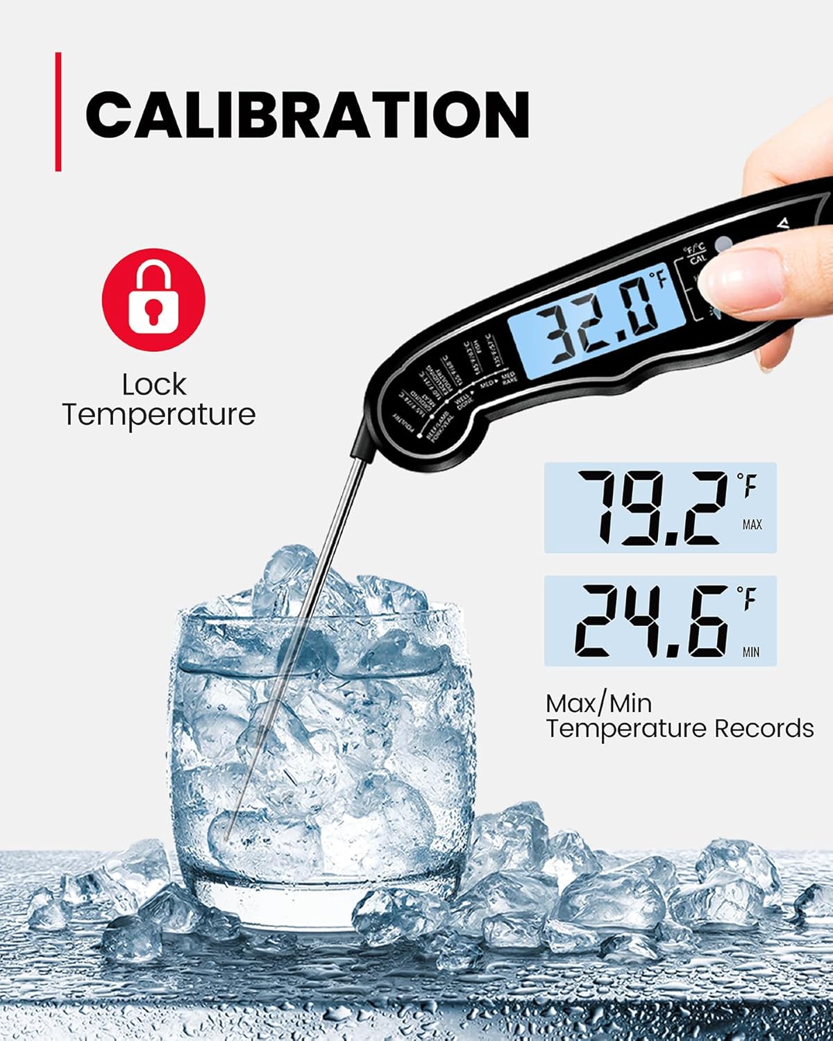 TEMOLA Meat Thermometer, Instant Read Food Thermometer with LCD Backlight Calibration, Waterproof Ultra Fast Digital Cooking Thermometer for Candy Deep Fry Liquids Beef Kitchen Baking Smoker Grill BBQ