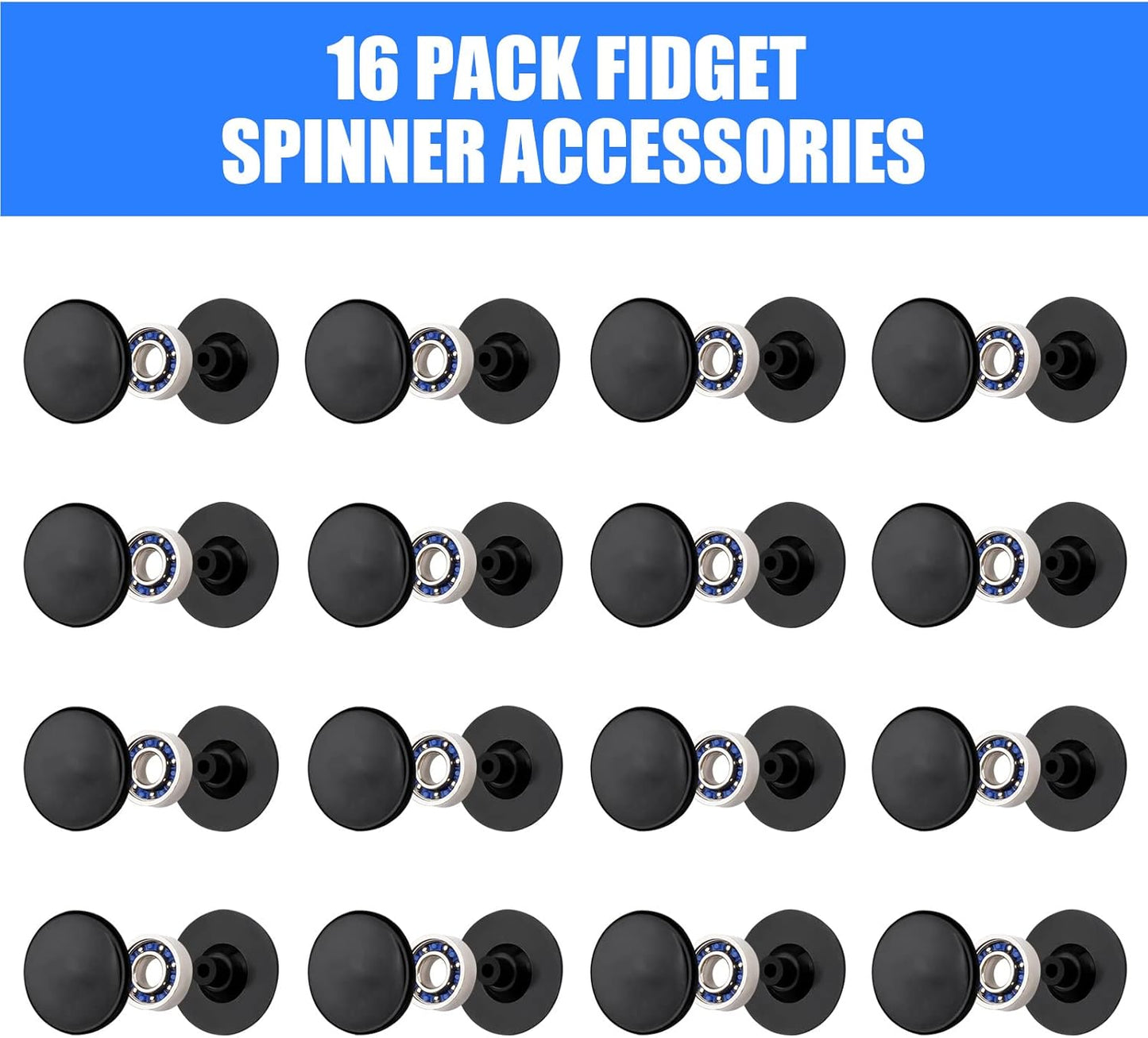 16 Pack Fidget Spinner Bearing and Cap Replacement Set, Chrome Steel Bearing Balls, High Speed 13mmx7mmx4mm Bearings Single Sealed Small Bearings for Fidget Spinner