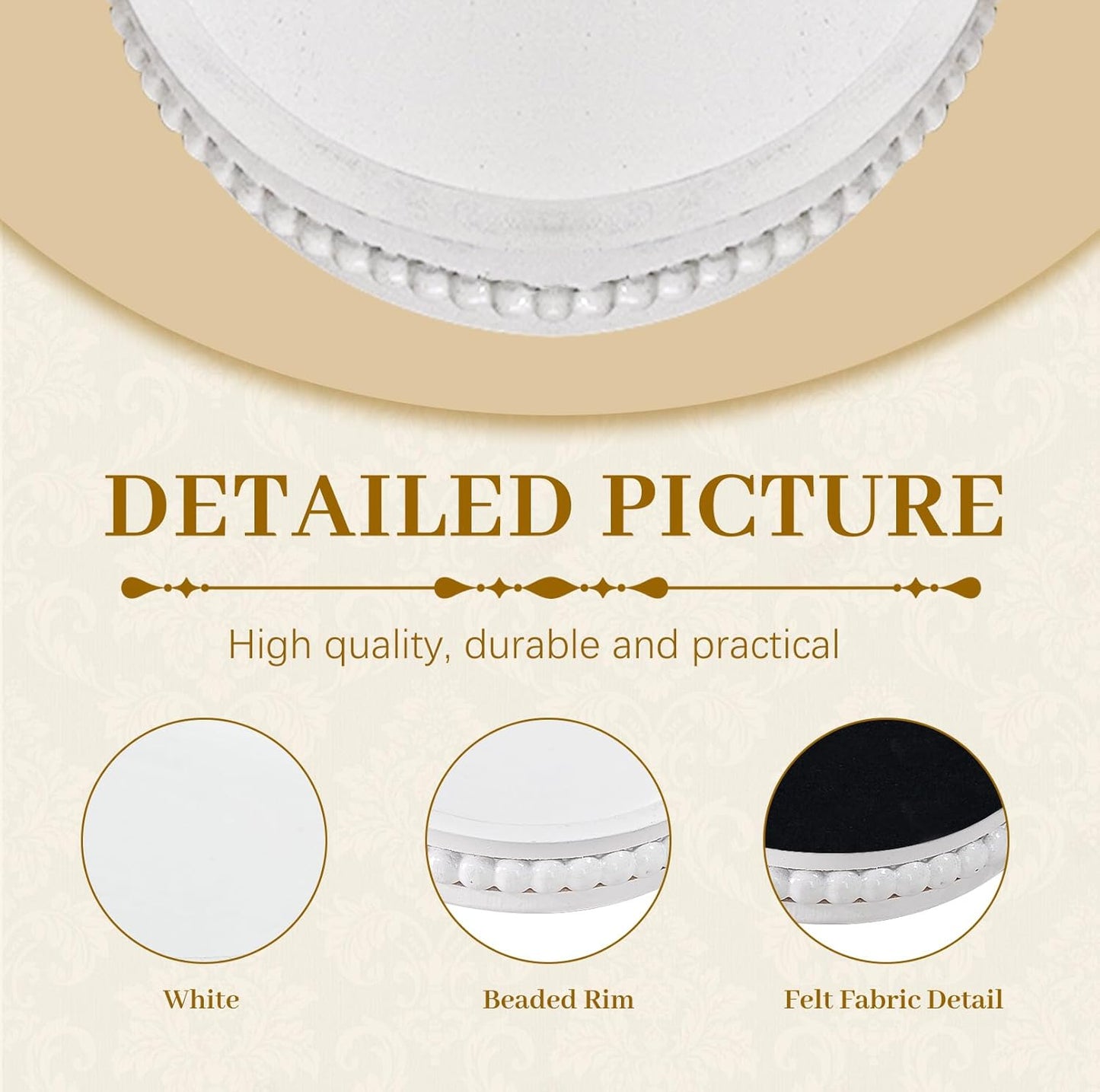 MAONAME Wood Serving Tray, Farmhouse Wooden Tray for Coffee Table, Oval Beaded Trays, White Decorative Trays for Living Room, Kitchen, 15" X 9" X 1.2"