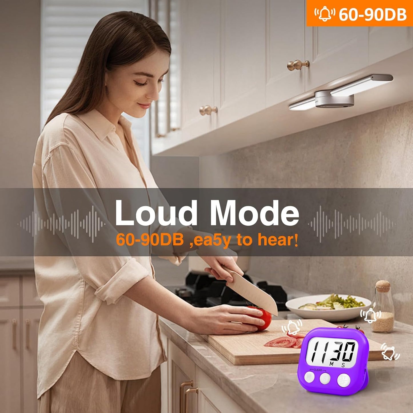 2 Pack Digital Kitchen Timer for Cooking Big Digits Loud Alarm Magnetic Backing Stand Cooking Timers for Baking Purple