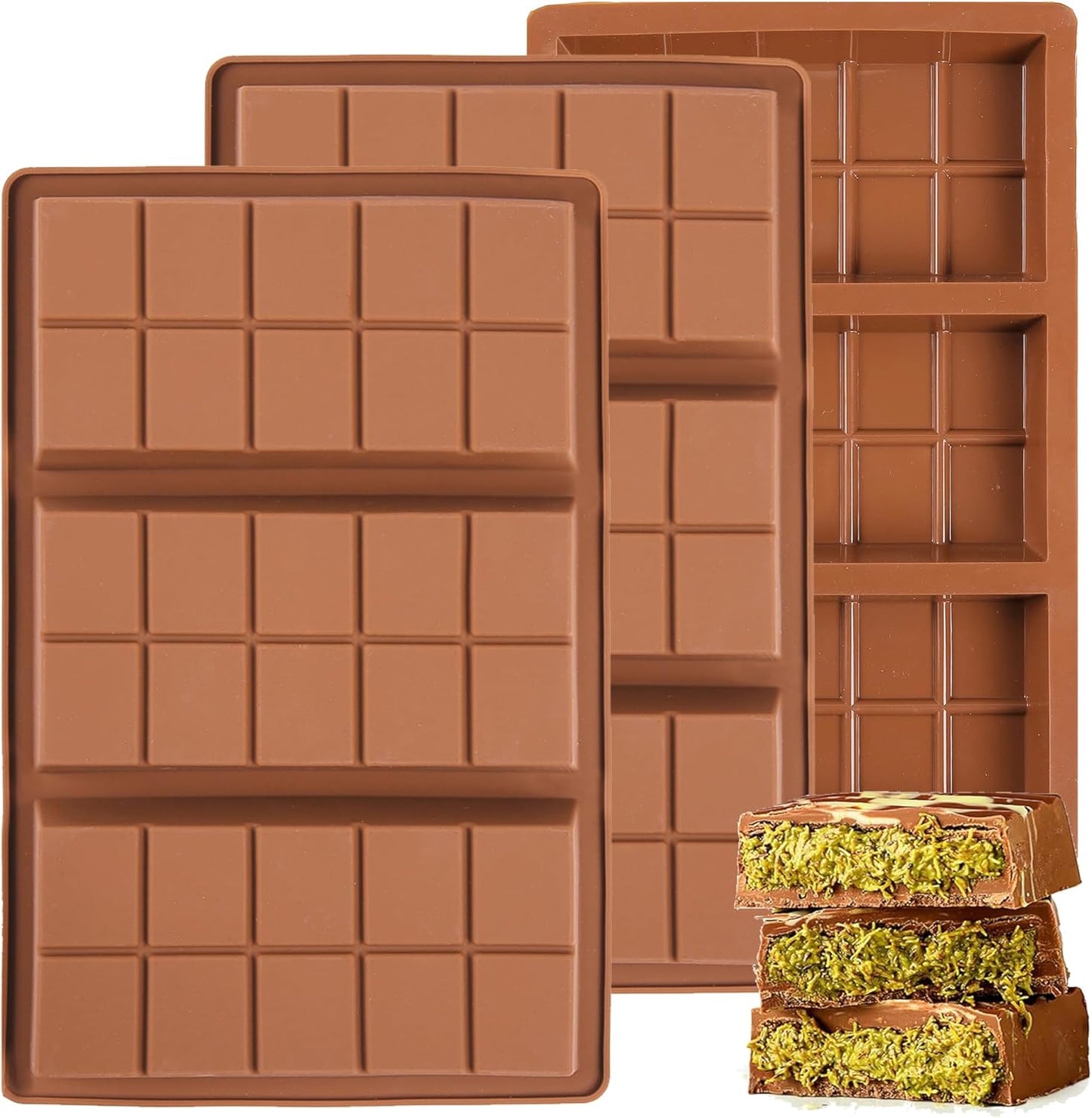 1 Inch Deep Chocolate Bar Mold, 3 Cavity Large Dubai Chocolate Molds, Thick Candy Bar Mould for Filling（3 Packs）