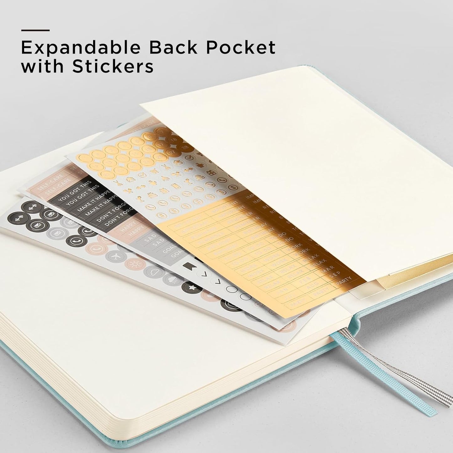 &And Per Se Dotted Journal Notebook (5 Packs), A5 Hardcover Leather Dotted Journal, 160 Pages 100 gsm Thick Paper, 3 Sheets of Stickers Included- 5.7'' x 8'' (Cyan