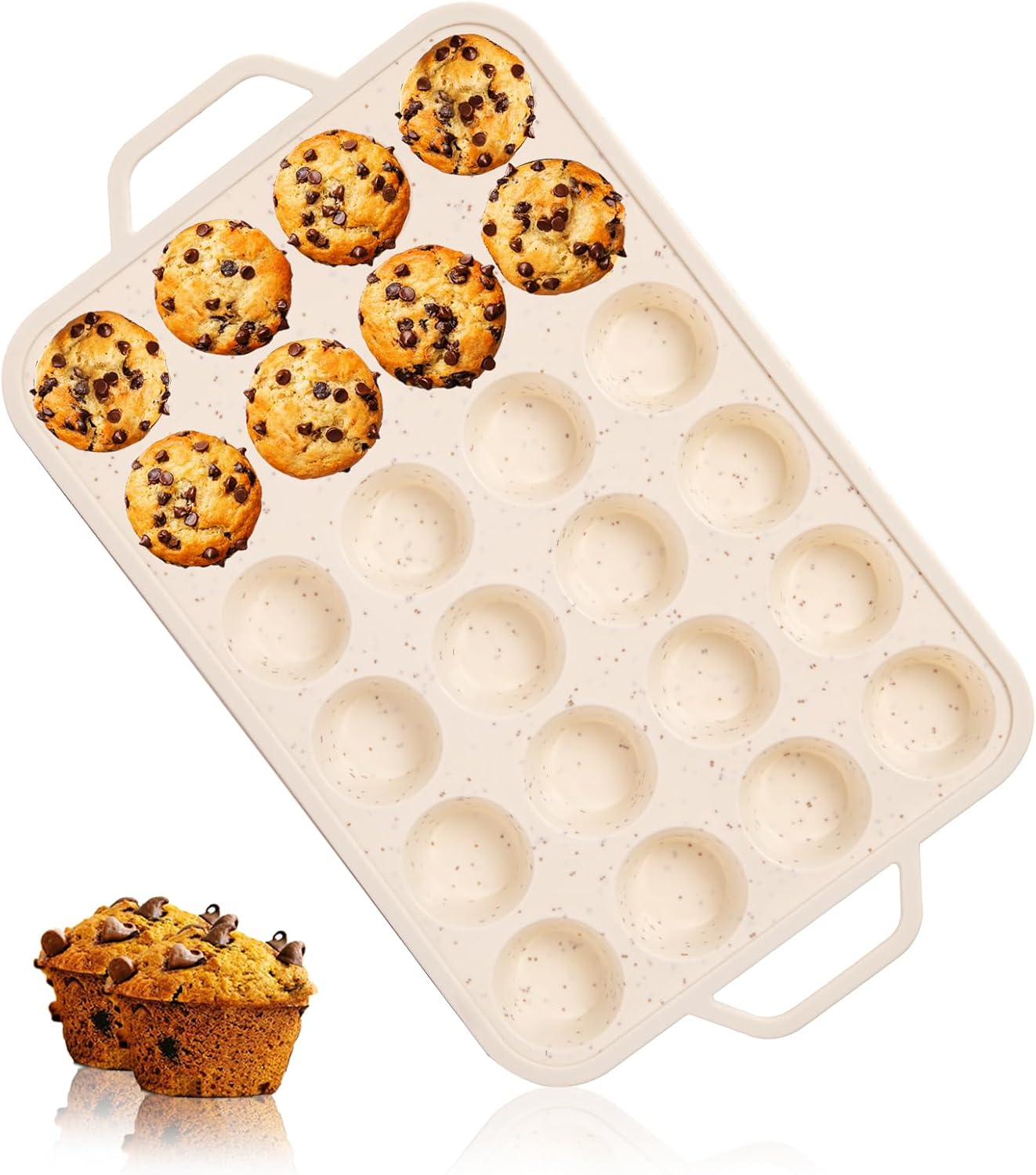 Silicone Mini Muffin Pan, 24 Cups Muffin Tin Baking Mold With Reinforced Stainless Steel Frame Inside, Nonstick Bakeware Cupcake Pan BPA Free