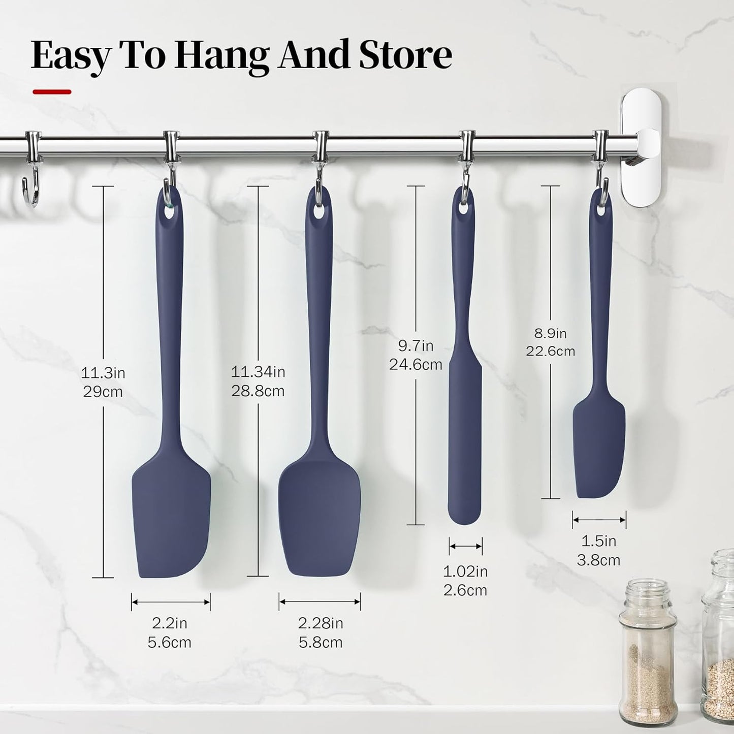 600ºF Heat Resistant Spatulas, High Heat Food Safe Semless Kitchen Silicone Scraper Set for Cooking Baking Mixing Scraping Stirring Nonstick Cookware Pan Bowl (4Pcs,Midniaht Blue)