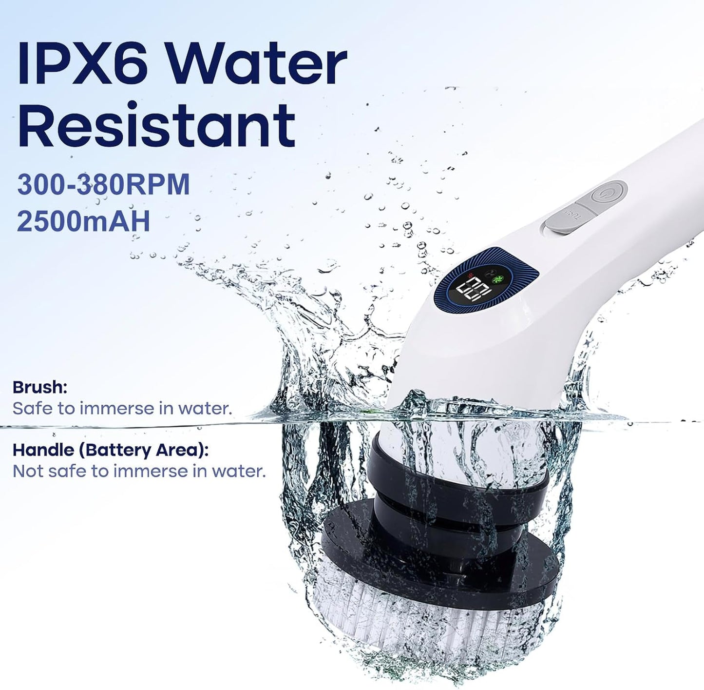 Electric Spin Scrubber for Cleaning - Shower Scrubber with Long Handle and 7 Replaceable Heads - 2 Speed Cordless Shower Brush for Cleaning with Long Battery Life, White