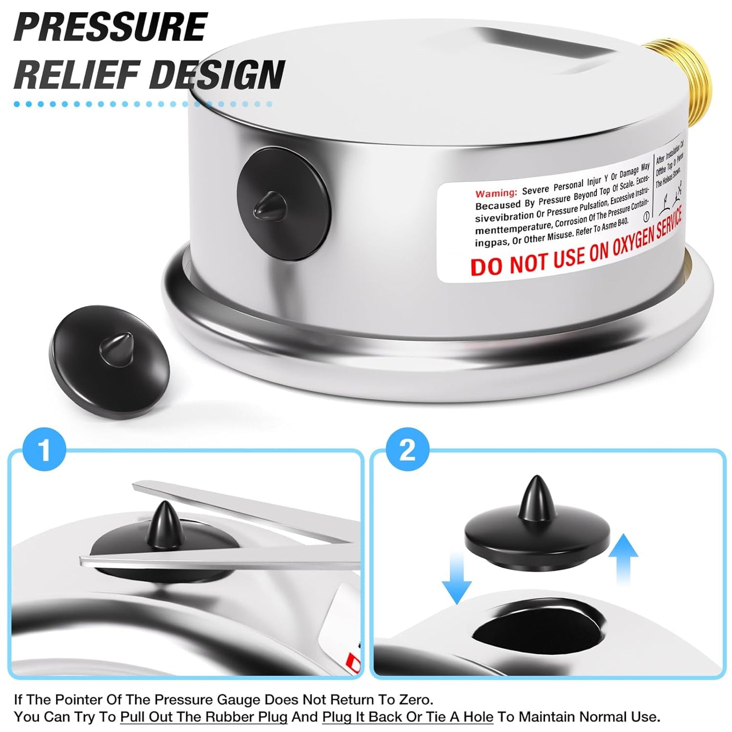 MEANLIN MEASURE -30inHG~0Psi Vacuum Pressure Gauge 1/4" NPT 2.5" FACE DIAL, Stainless Steel Liquid Filled Pressure Gauge WOG Water Oil Air Lower Mount (with 2PCS Snaps)