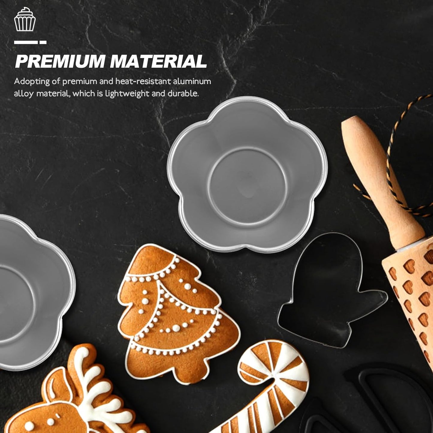 6pcs Flower Shape Pudding Moulds Aluminum Baking Cups Non Stick Round Nonstick Egg Tart Cupcake Muffin Cheesecake Mould for Baking Tool Cake Mold Silicone Egg Molds