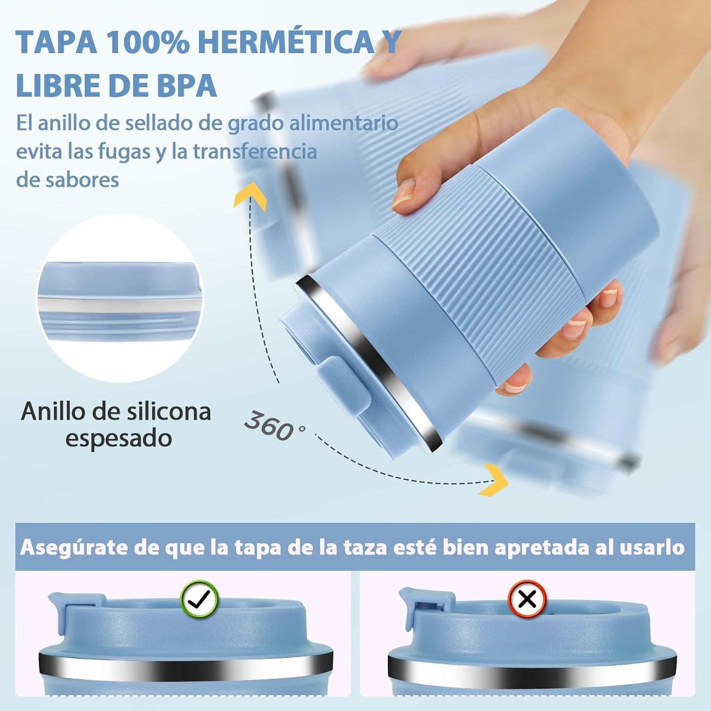 Volhoply 13 oz Stainless Steel Insulated Travel Coffee Mug with Fip Lid,Reusable Double Wall Vacuum Metal Coffee Cup,Portable to Go Leak Proof Cafe Thermal Tumbler for Hot & Cold Drinks(Fog,1)