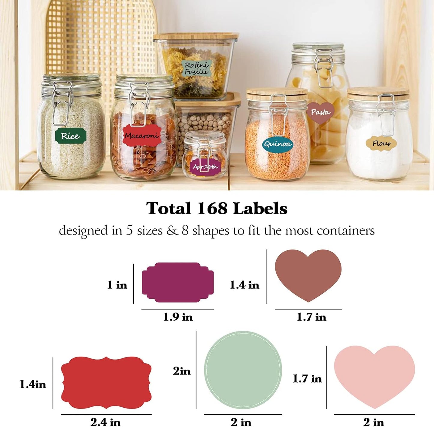 Colored Chalkboard Labels for Food Containers 168pcs - Removable Waterproof Write-on Pantry Sticker Labels for Spice Jar,Glass Bottle,Storage Bin,Kitchen Organizing and Party Decoration,with 2 Markers