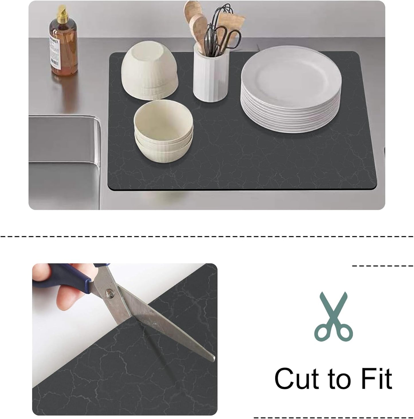 Coffee Maker Mat for Countertops, Coffee Bar Accessories Fit Under Coffee Machine Mat 19"x12"Rubber Backed Coffee Pots - Table Mat under Appliance, Kitchen Counter Coffee Dish Drying Mat, Dark Gray