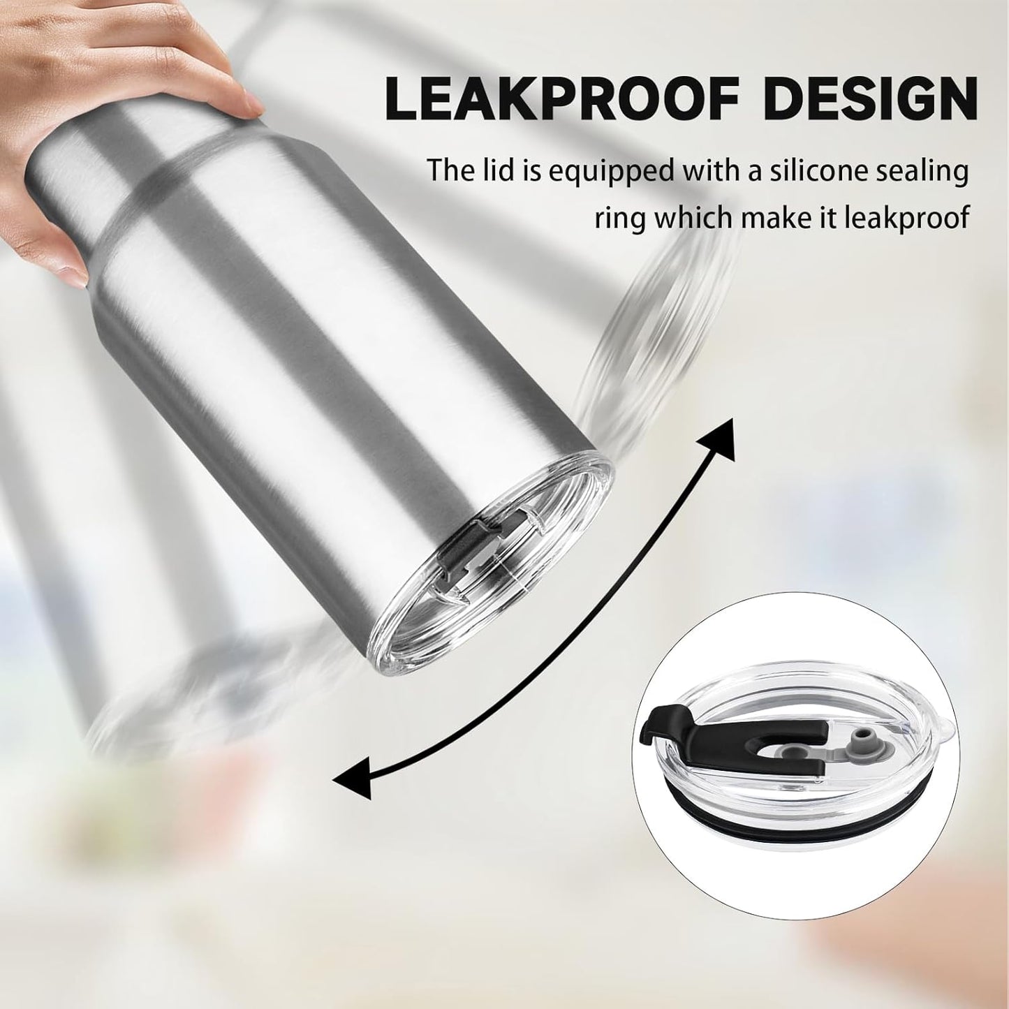 40 oz Tumbler with Lids and Straws, Stainless Steel Insulated Coffee Tumbler, Double Wall Vacuum Insulated Travel Mug Cup, Leakproof Thermal Coffee Cup for Hot and Cold Drinks (Silver)