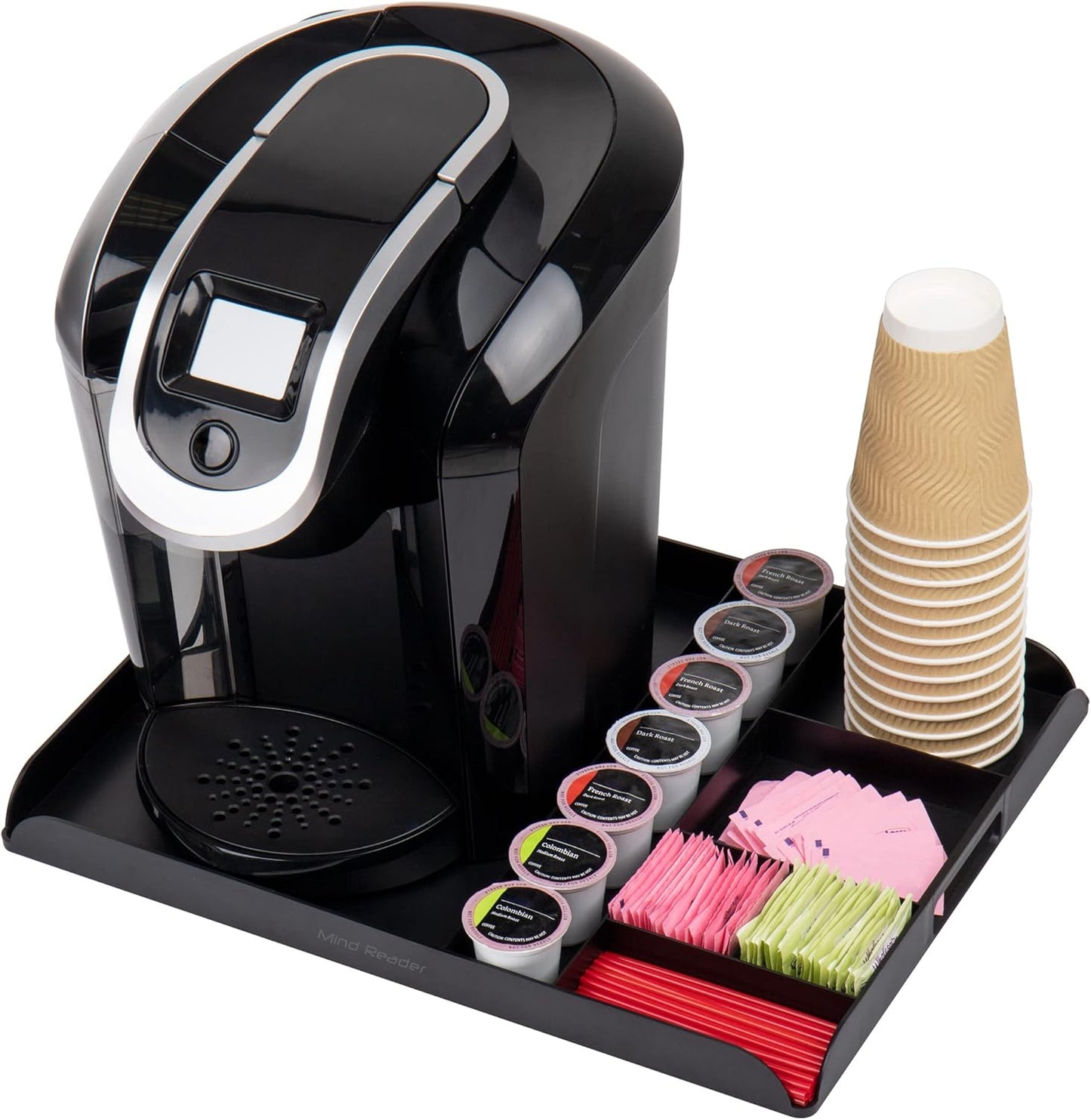 Mind Reader Coffee Station Serving Tray, 7 Pod Capacity Countertop Organizer, Storage, 17.5" L x 13.25" W x 1.25" H, Single, Black