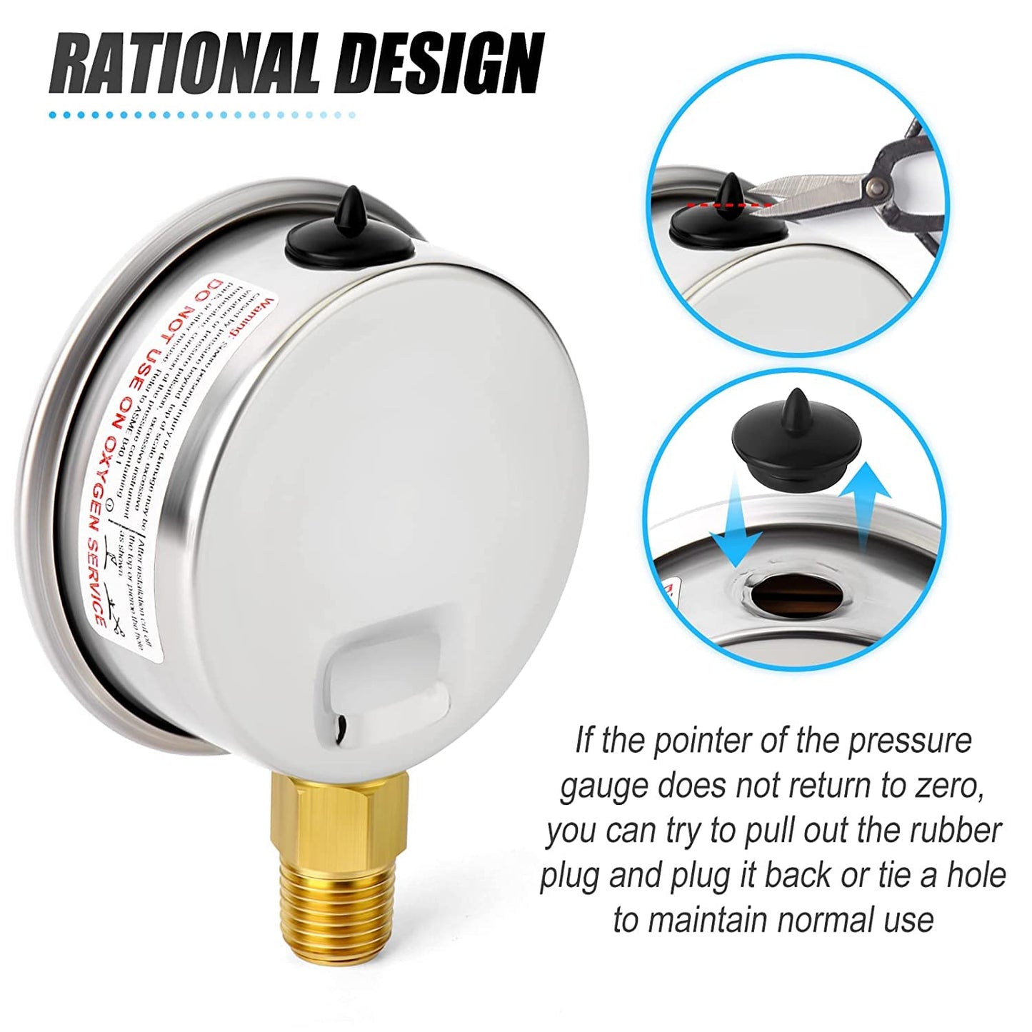 MEANLIN MEASURE 0~160Psi Stainless Steel 1/4" NPT 2.5" FACE DIAL Liquid Filled Pressure Gauge WOG Water Oil Air Lower Mount (Pack of 2), with 1/2" NPT and 3/8" NPT Hex Bushing