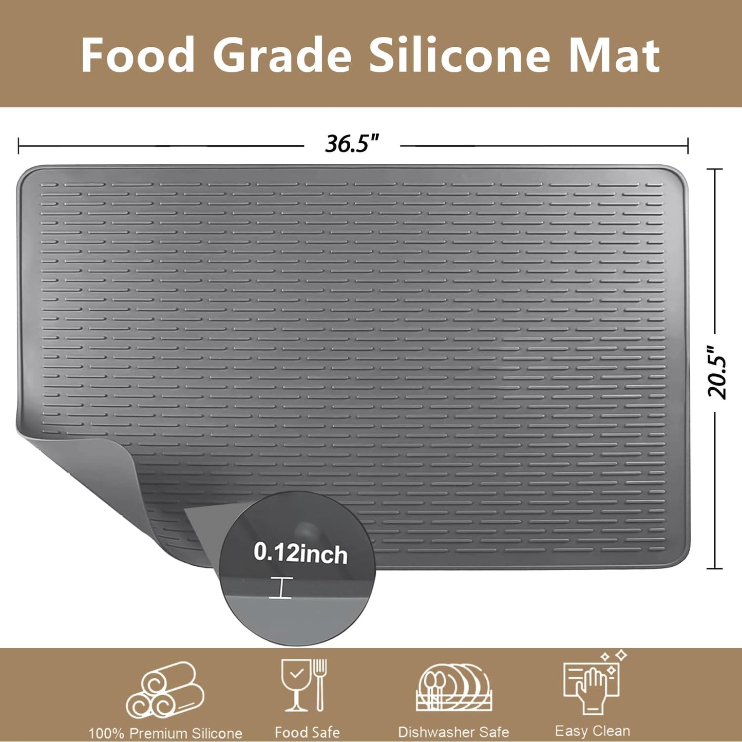 Golener Silicone Stove Top Cover - 36.5" x 20.5" Stove Top Protector for Electric Stove, Food Grade, Foldable, Easy Clean, Heat-resistant Silicone Mat for Glass Stove Top, Large Dish Drying Mat, Grey