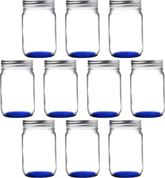 DISCOUNT PROMOS 10 Decorating Mason Jars Set, 12 oz. - Canning, Aluminum Lid - Blue