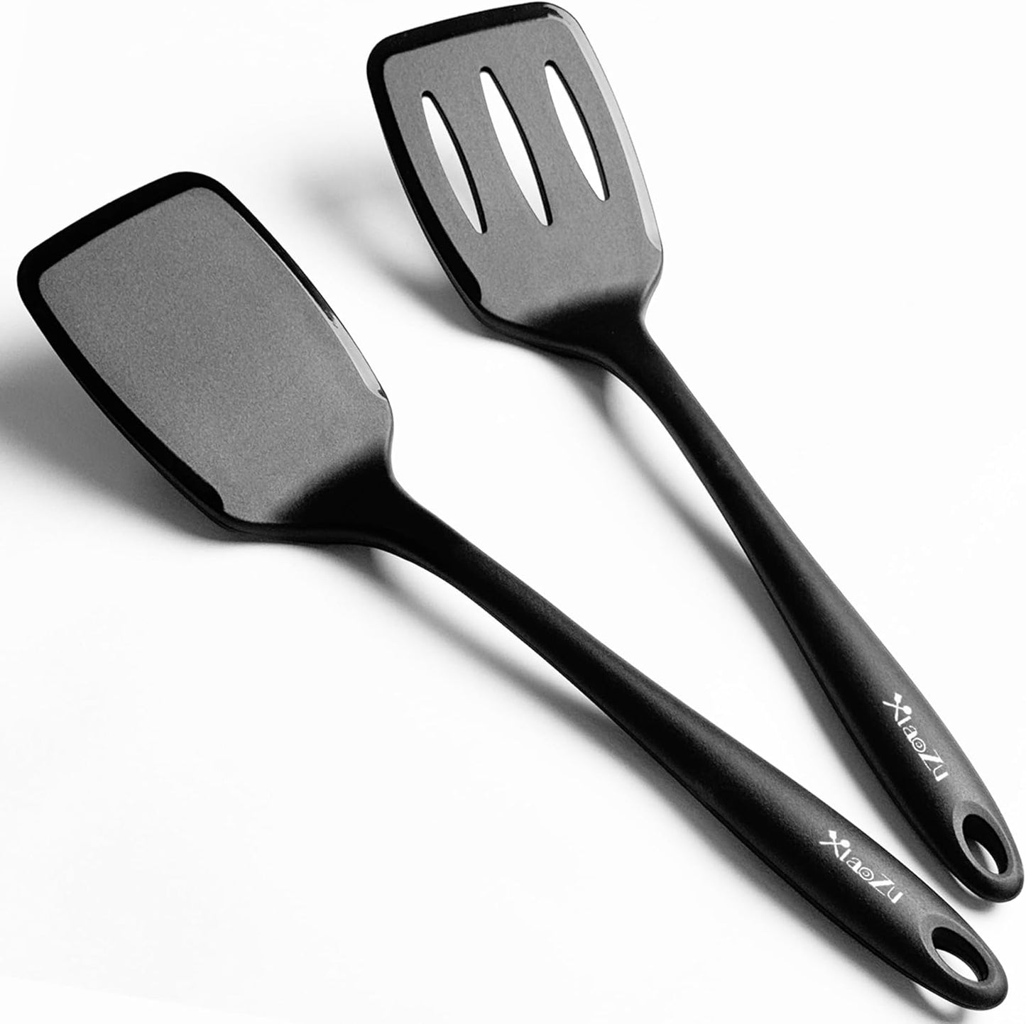 600˚F Heat Resistant Silicone Spatula Set, 13.6" Kitchen Spatula Turners for Non Stick Cookware, Flexible Spatulas with Thin Edges, Seamless Cooking Utensils for Fish, Eggs, Pancakes, BLACK