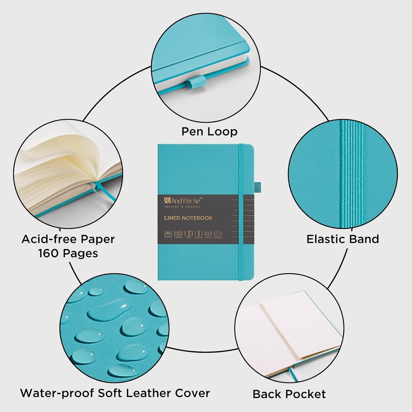 &And Per Se Lined Journal Notebook, 160 Pages, A5 5.7 x 8 inches College Ruled Thick Paper Notebook Journals for Writing, Hardcover Notebooks for Women Men Office School (1 Pack, Cerulean Blue)