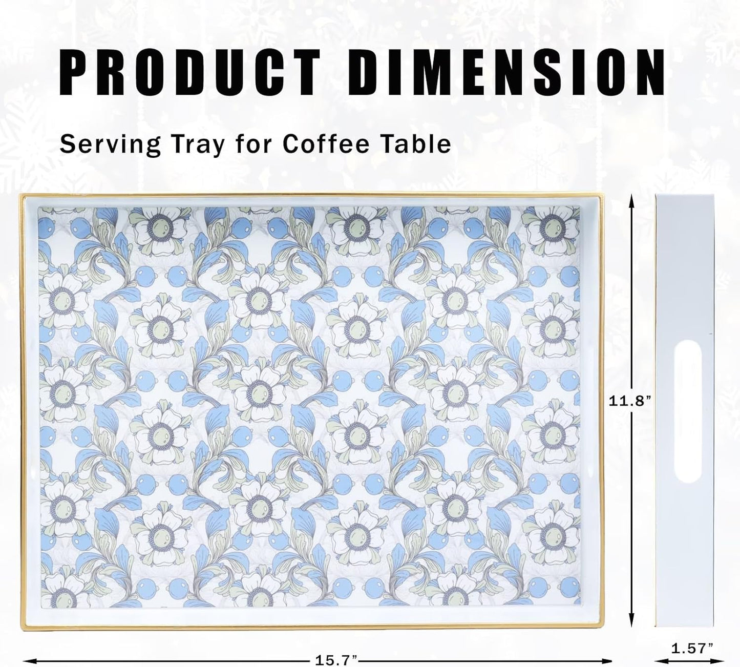 Rectangle Serving Tray with Handles, Coffee Table Tray for Ottoman, Organizer Vanity Tray for Living Room, Outdoor Tray for Patio Entertaining, Serving reakfast Kitchen Platter LEE3040BLH