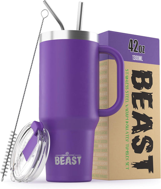 Beast 42 oz Tumbler Stainless Steel Vacuum Insulated Coffee Ice Cup Double Wall Travel Flask (Deep Purple)