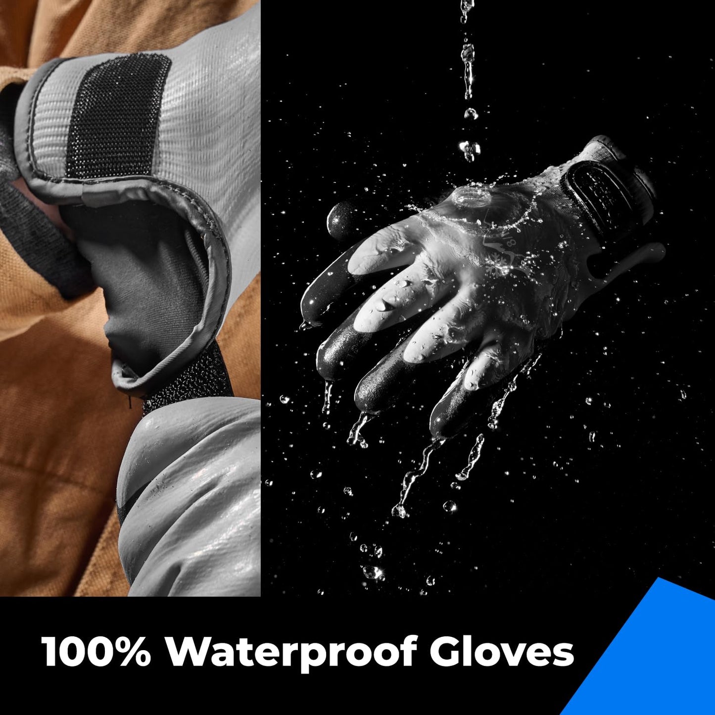 toolant 100% Waterproof Gloves Bulk Pack, 3 Pairs, Winter Work Gloves for Cold Weather, Touchsreen, Warm Freezer Gloves, Thermal Insulated, With Grip, Grey, Small