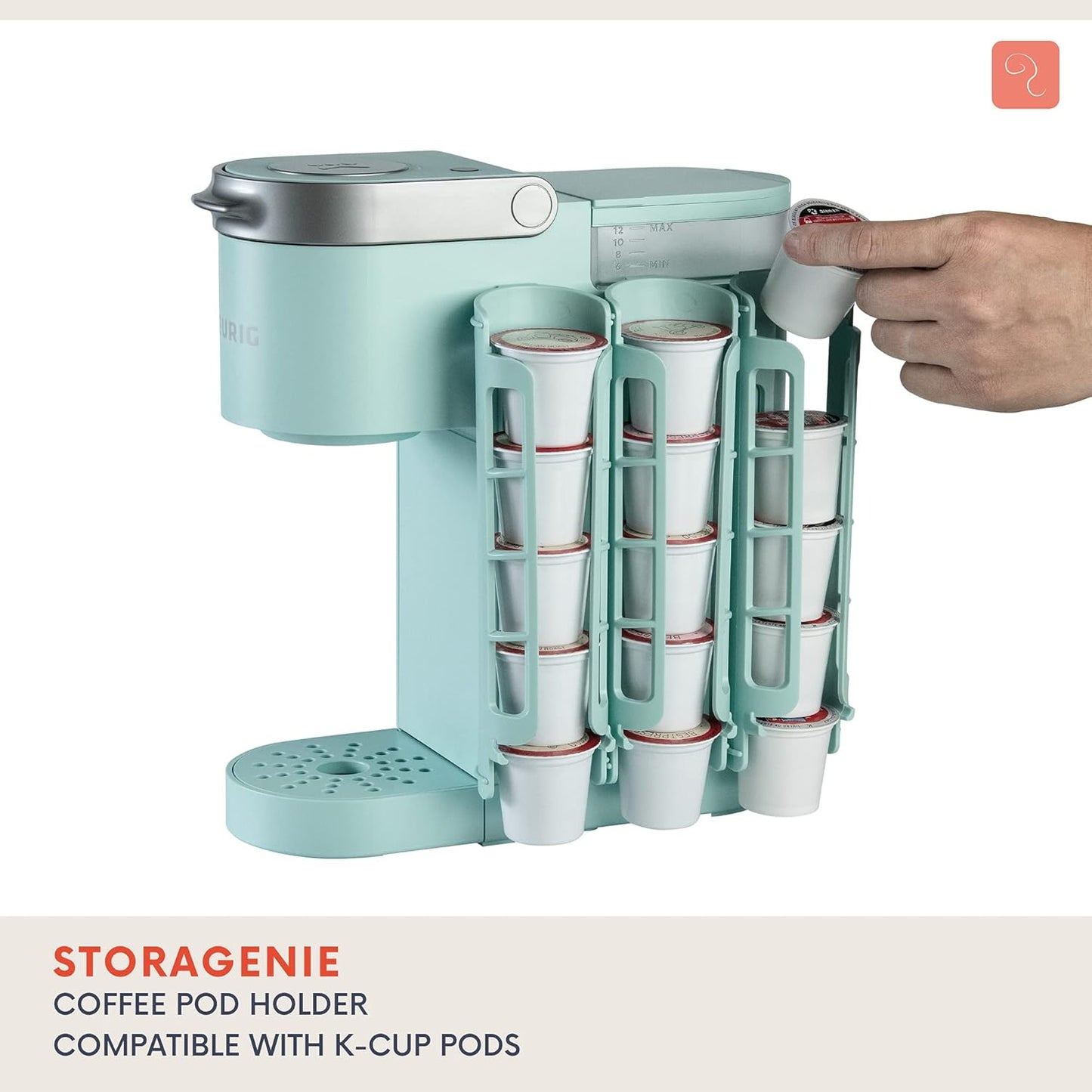 STORAGENIE K Cup Holder for Keurig K-cup,Coffee pod Storage, Side Mount | Wall Mount, Perfect for Small Counters (3 Rows/For 15 K Cups, OASIS BLUE)