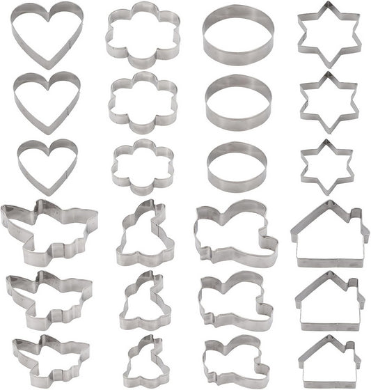 Metal Cookie Cutters Set 24 Pieces, Cookie Cutter -Heart, Star, Round, Flower, Animals for Valentine'S Day Christmas Holiday