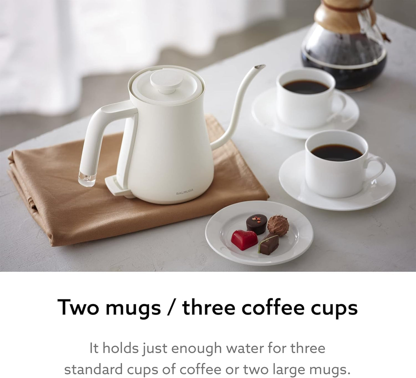 BALMUDA The Kettle | Electric Gooseneck Kettle | Lightweight | Stainless Steel | 0.6L (20fl oz) Capacity | Neon Light Indicator | Perfect for Tea and Coffee | US Version | White