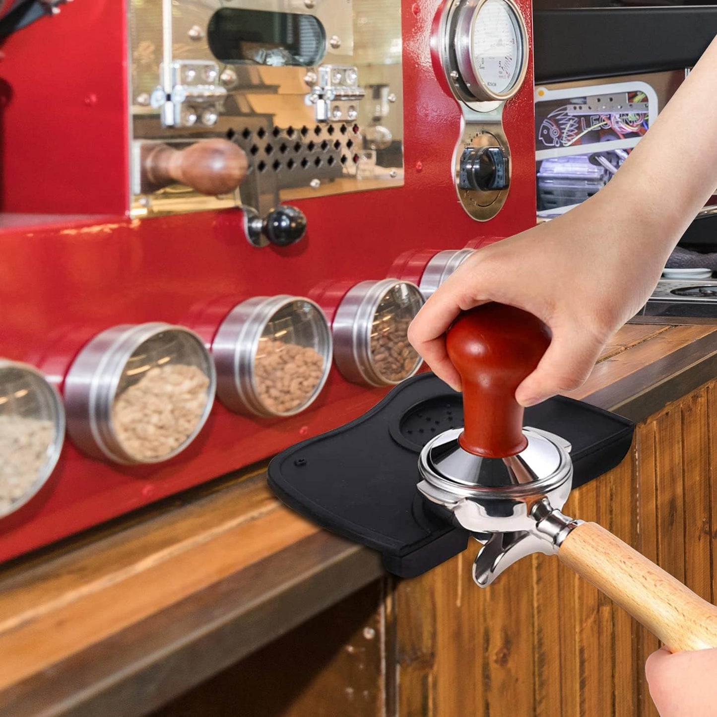 Coffee Knock Box,Set of 2 Pieces Espresso Knock Box Coffee Tamper Mat Reliable Barista Tools,Espresso Dumpster with Removable Knock Lever and Non-Slip Base,for Barista Bar Shop Worktop