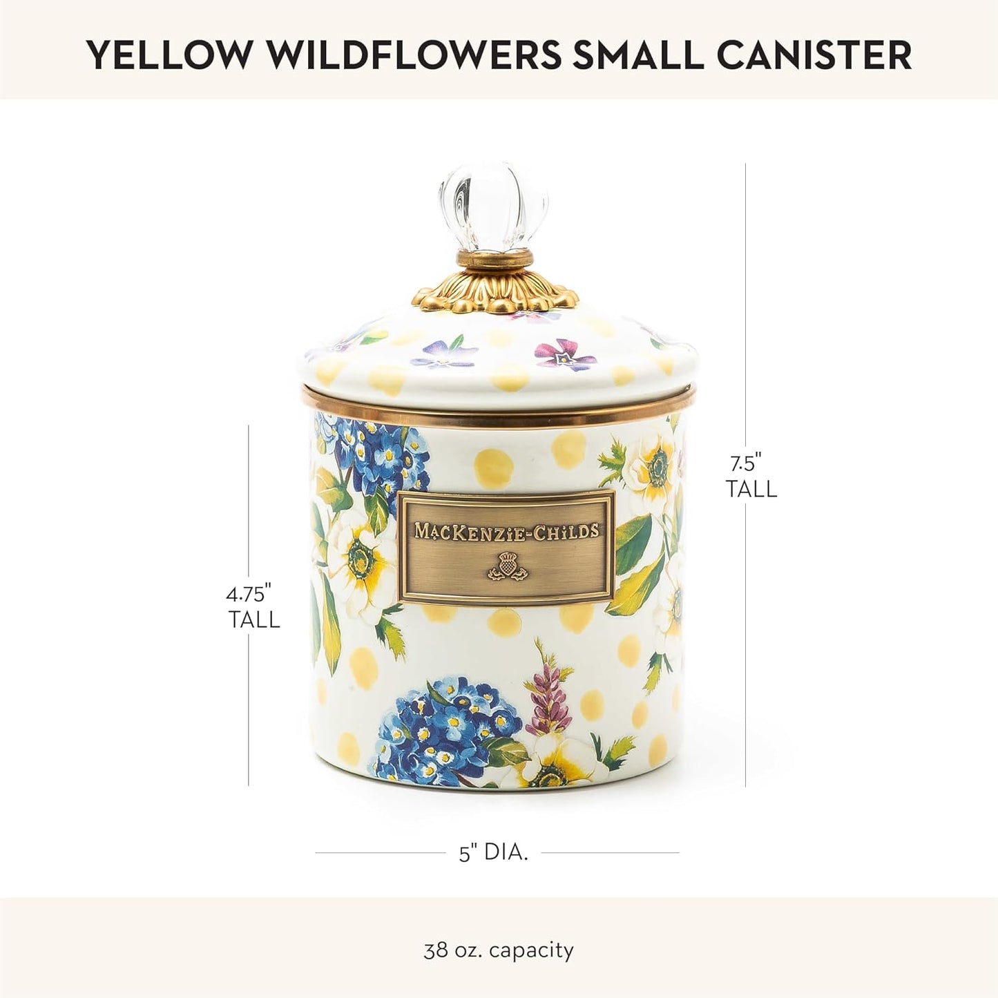 MACKENZIE-CHILDS Wildflowers Enamel Canister, Floral Kitchen Storage Container with Lid, Small