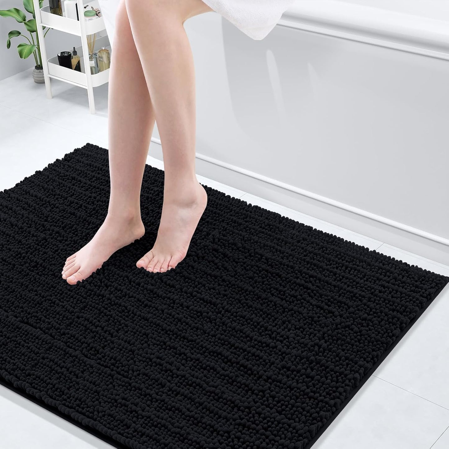 Arotive Luxury Chenille Bathroom Rug Mat, Extra Soft Thick Absorbent Shaggy Bath Rugs, Non-Slip Machine Wash Dry, Plush Bath Mats for Bathroom, Shower and Tub, 40x32, Black