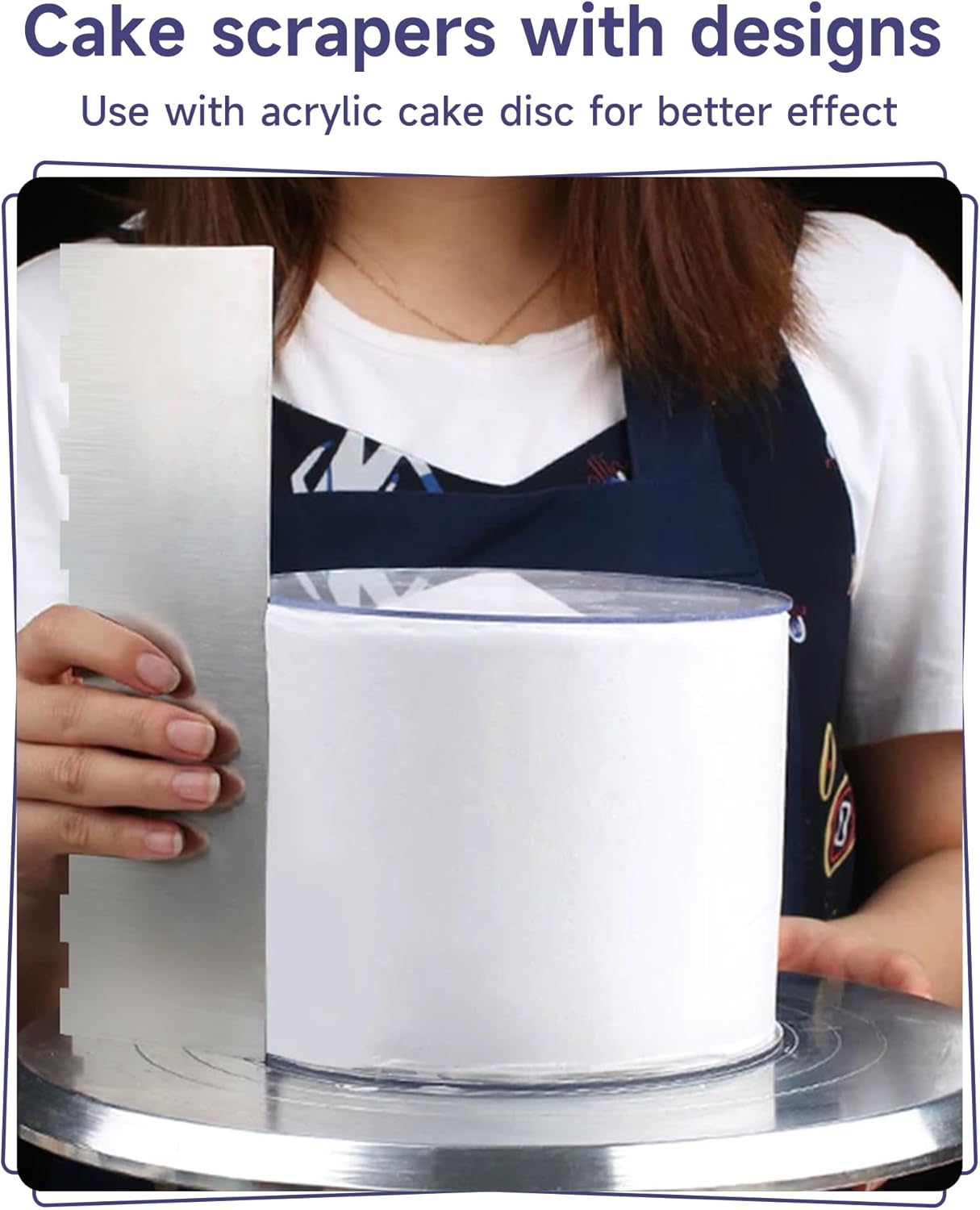 9 Inch Metal Cake Scraper Set of 2, Stainless Steel Cake Scraper Smoother Double Sided Patterned Edge for Icing Smoother,Tall Cake Scraper, Cake Combs for Buttercream