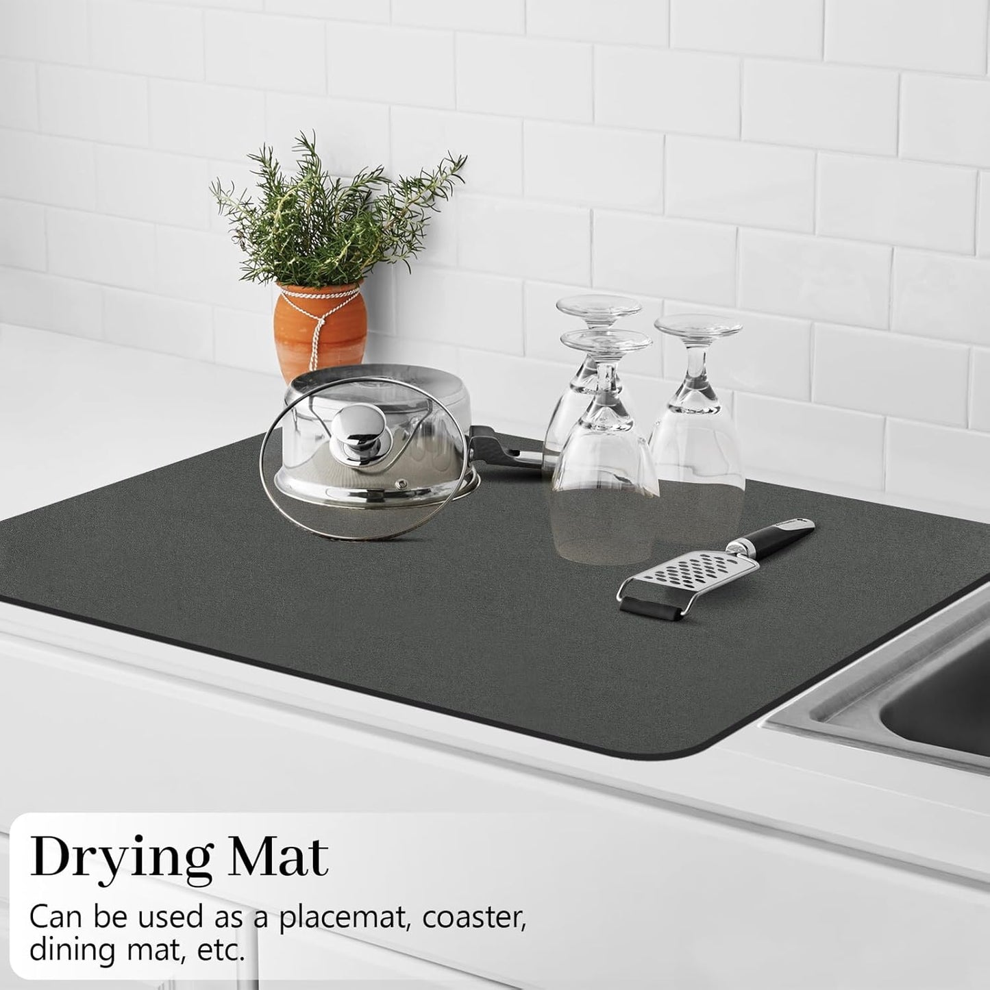 Bloss Coffee Bar Mat for Countertops, Dish Drying Mat for Multiple Usage, Kitchen Counter Mat, Absorbent Hide Stain Rubber Backed Dish Drying Pad(16.1"x24.1", Dark Gray)