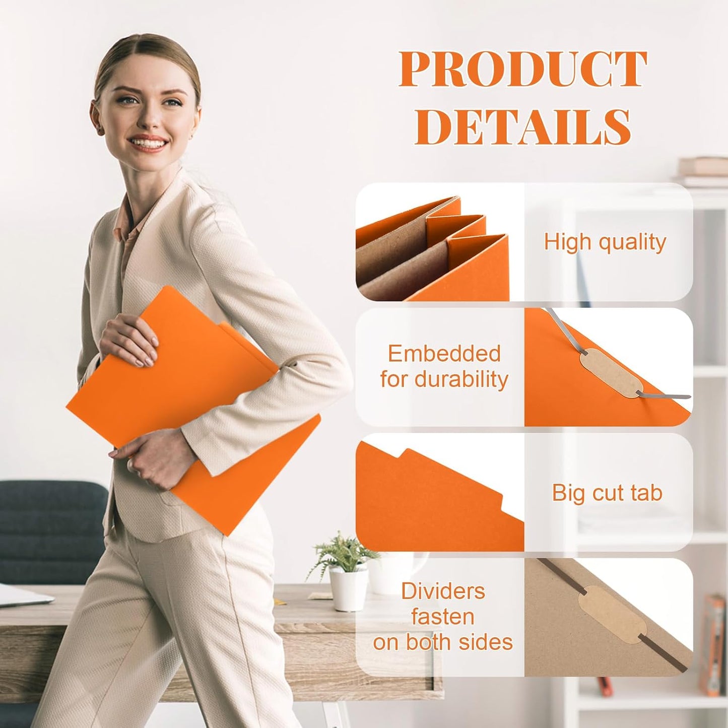 24 Pcs Classification Folders Letter Size, Back to School Supply for Teacher, Student, 2 Pocket Dividers Pressboard File Folder Bulk with 2 Fasteners, 2 in Expanding File Organizer (Orange)