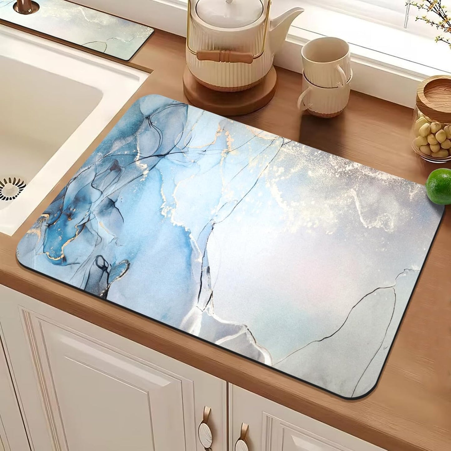 19.5" x 12" Dish Drying Mat & 24" x 5.5" Sink Splash Guard, Super Absorbent Drainer Rack Mat for Kitchen Counter Coffee Bar