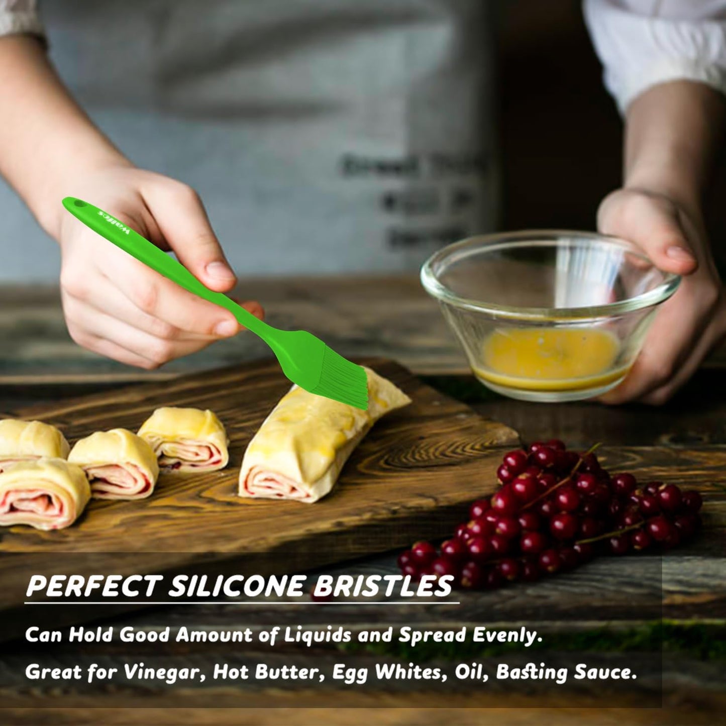 Walfos Silicone Basting Pastry Brush, Heat Resistant Pastry Brush Set, Strong Steel Core and One-Pieces Design, Perfect for BBQ Grill Baking Kitchen Cooking,BPA Free and Dishwasher Safe,2Pcs (green)