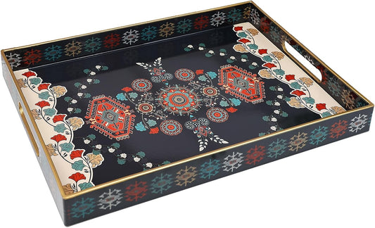 Spsyrine Serving Tray with Handles, Plastic Decorative Tray for Coffee Table, Living Room, Home Decor, 3040M