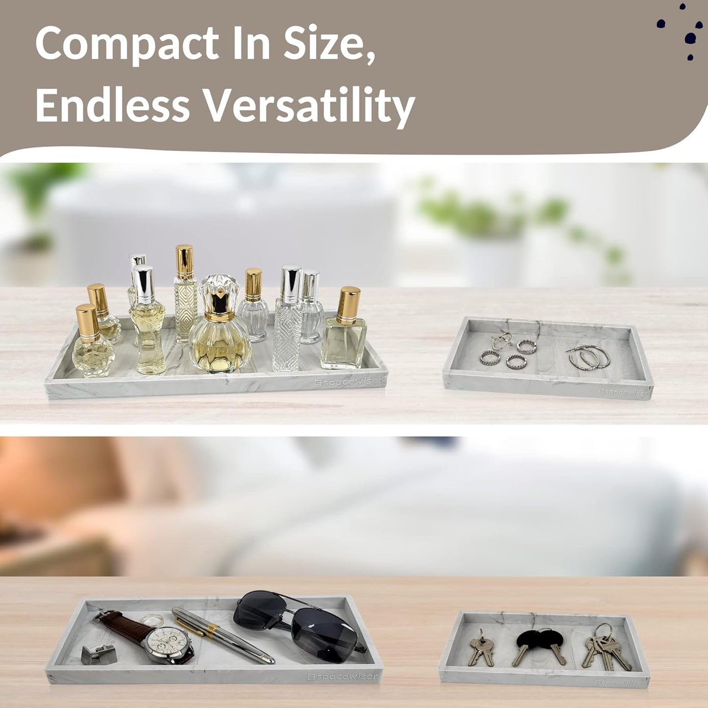 Countertop and Vanity Tray - 2 PC (11” and 7”) Shatterproof Silicone Kitchen and Bathroom Trays for Counter, Kitchen Soap Dispenser Tray, Vanity Trays for Bathroom, Perfume Key Tray