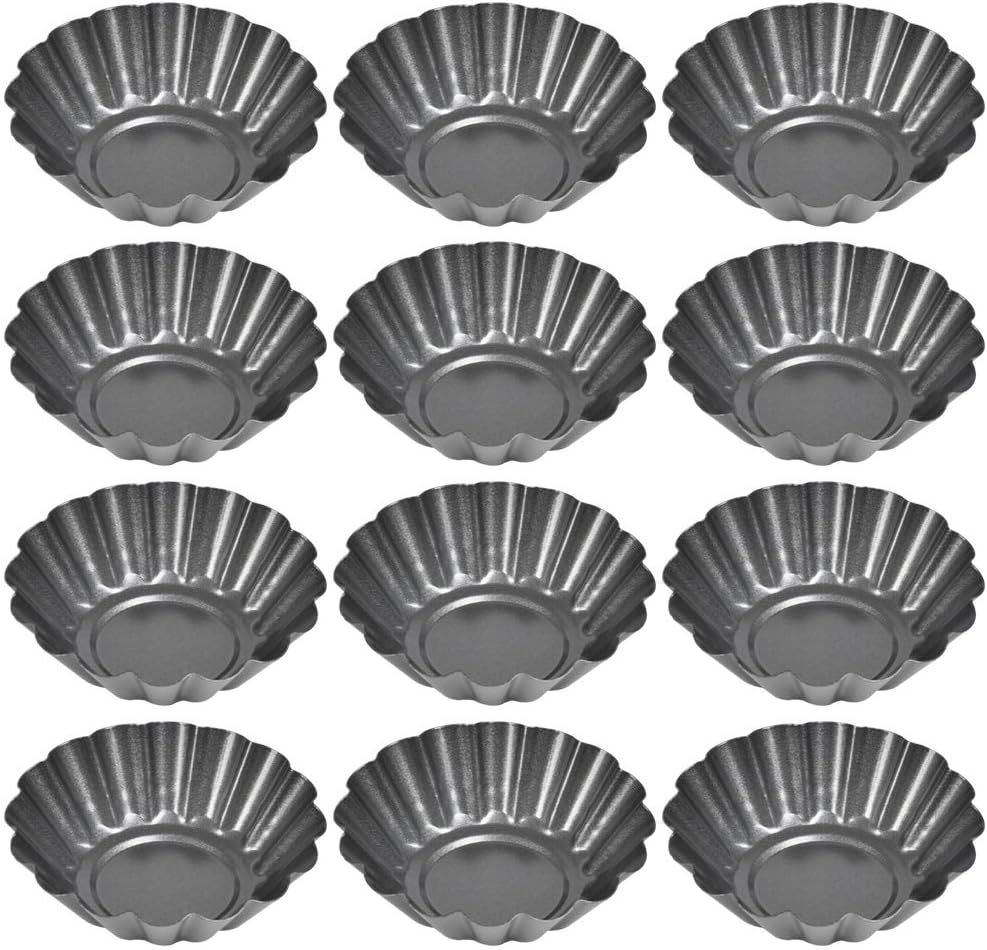 12PCS Mini Tart Pans, Carbon Steel Egg Tart Molds, Non Stick Mini Tarts Tins, Cupcake Cake Muffin Mold Tin Pan for Pies, Cheese Cakes, Desserts, Egg Tart(2.6 x 0.9inch)