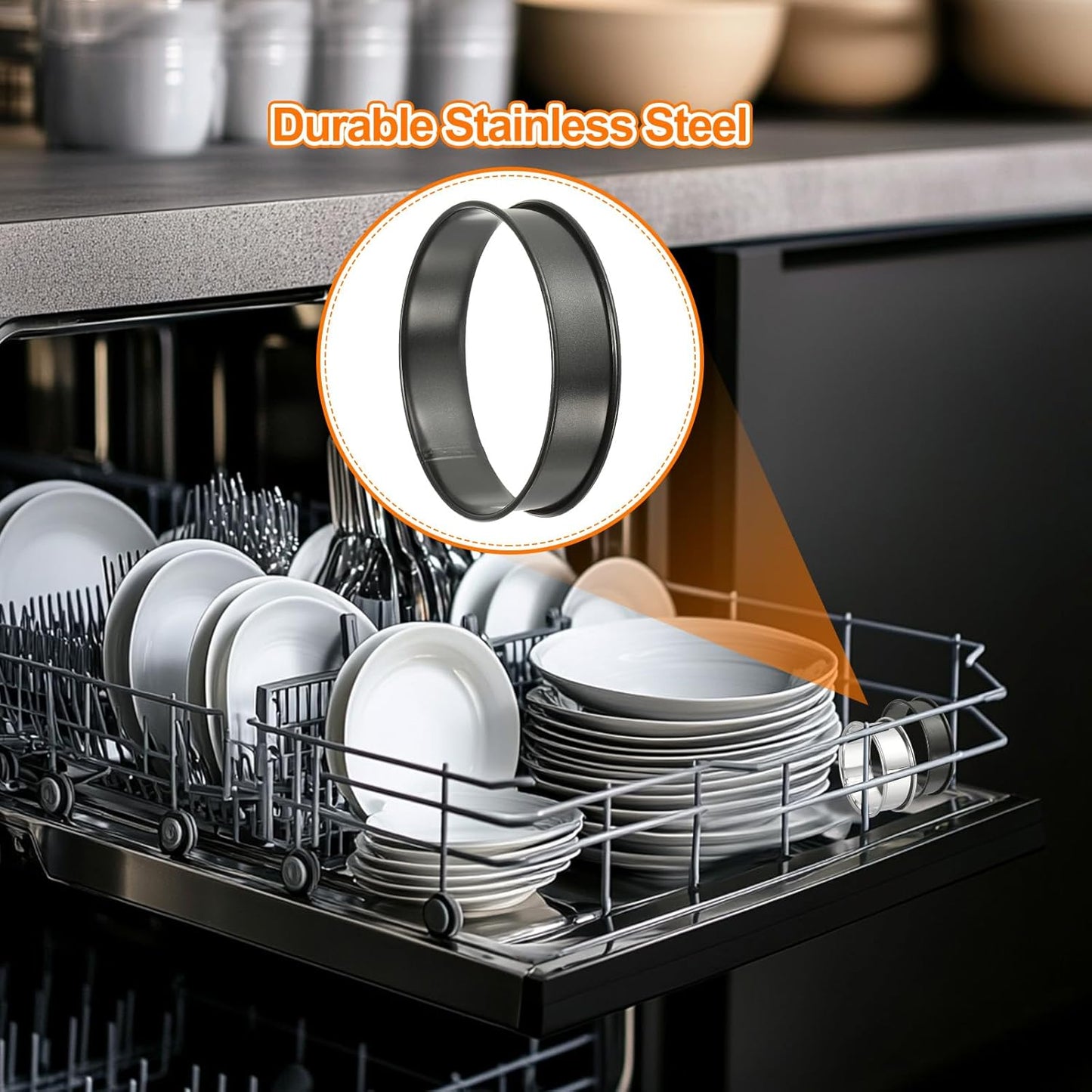 HARFINGTON 6pcs Crumpet Rings 3.94" Nonstick Round Cake Ring Stainless Steel Double Rolled English Pastry Rings for Kitchen Baking Crumpet Dessert, Black