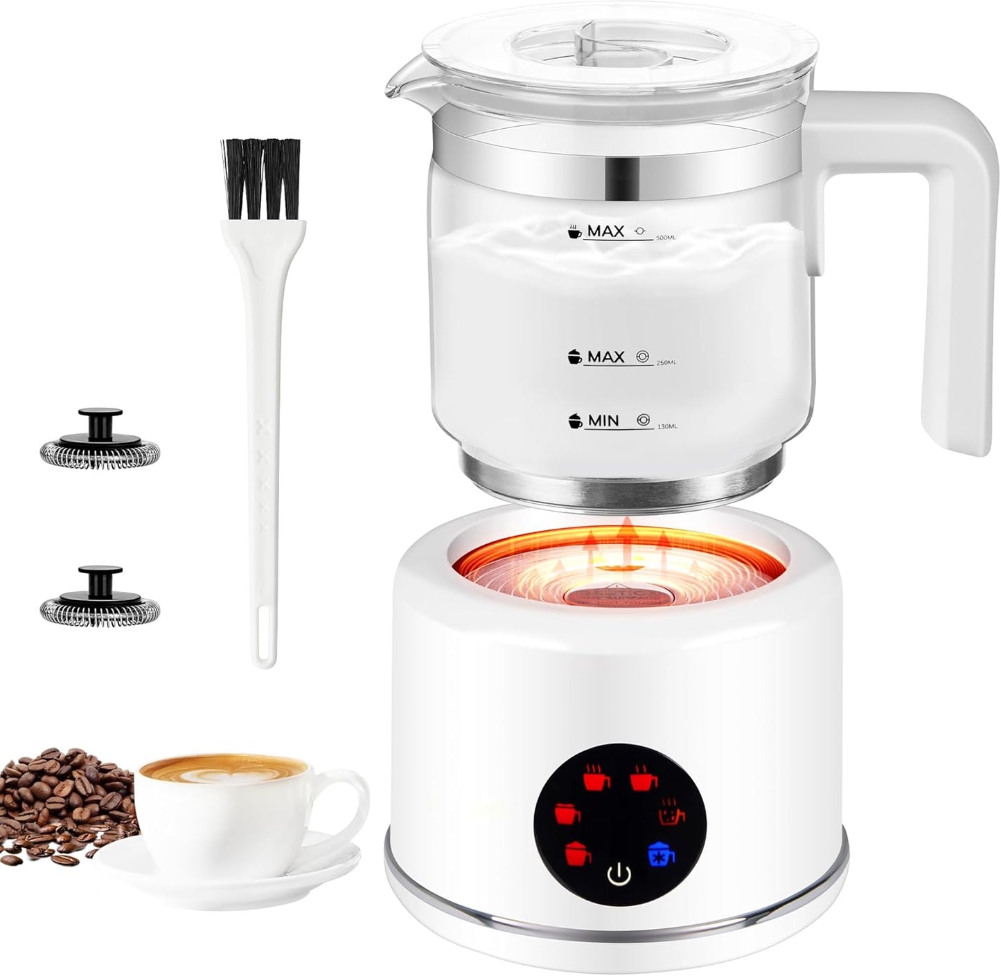 Electric Milk Frother, 6 in 1 Milk Steamer,17oz Automatic Warm and Cold Foam Maker for Coffee,Latte, Cappuccino, Macchiato, Hot Chocolate (White)