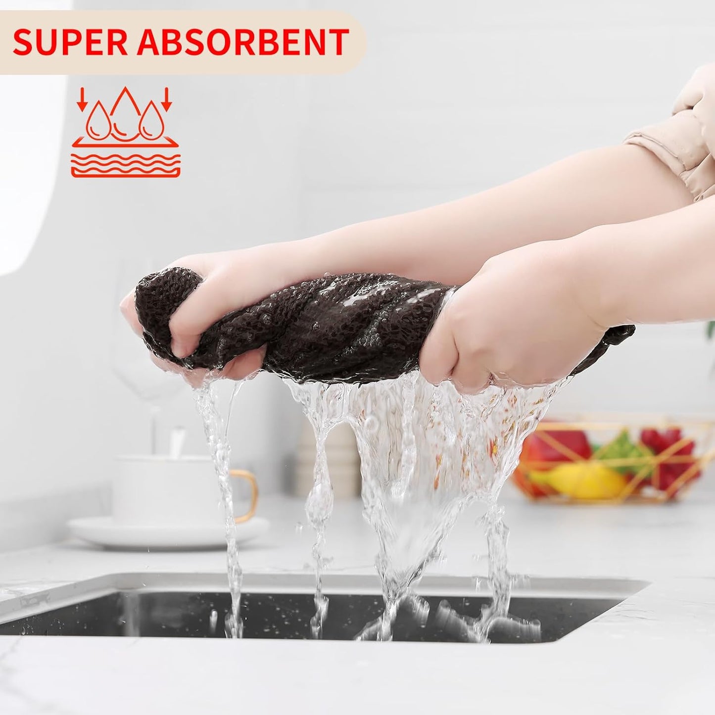 Kitinjoy 100% Cotton Waffle Weave Kitchen Towels, 4-Pack Super Soft and Absorbent Dish Towels for Drying Dishes, Kitchen Hand Towels, 13 in x 28 in, Dark Brown