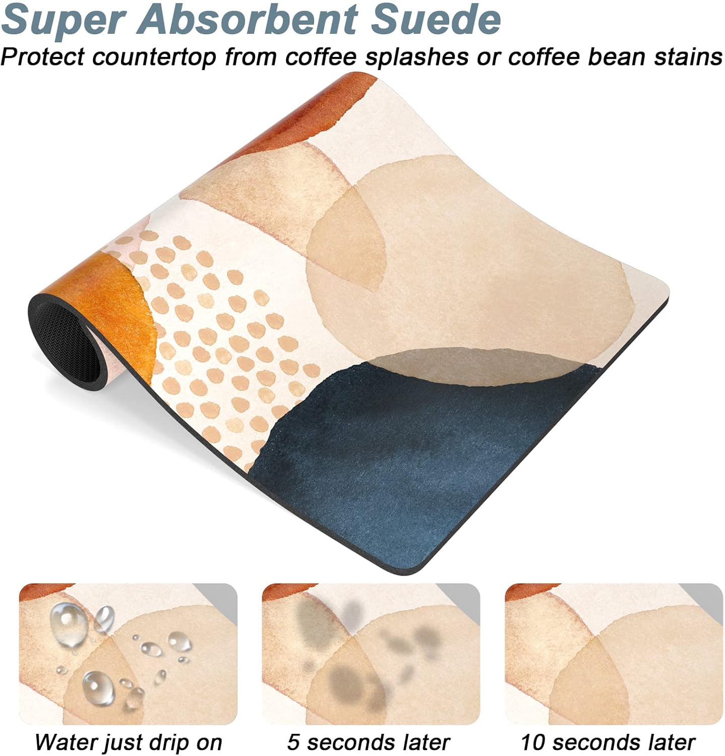 Rnivvi Coffee Mat, 16" x 24" Cute Boho Theme Coffee Bar Mats for Espresso Machine Station Accessories and Organizer, Hide Stain Rubber Backed Absorbent Dish Drying Pad for Kitchen Counter, Stones