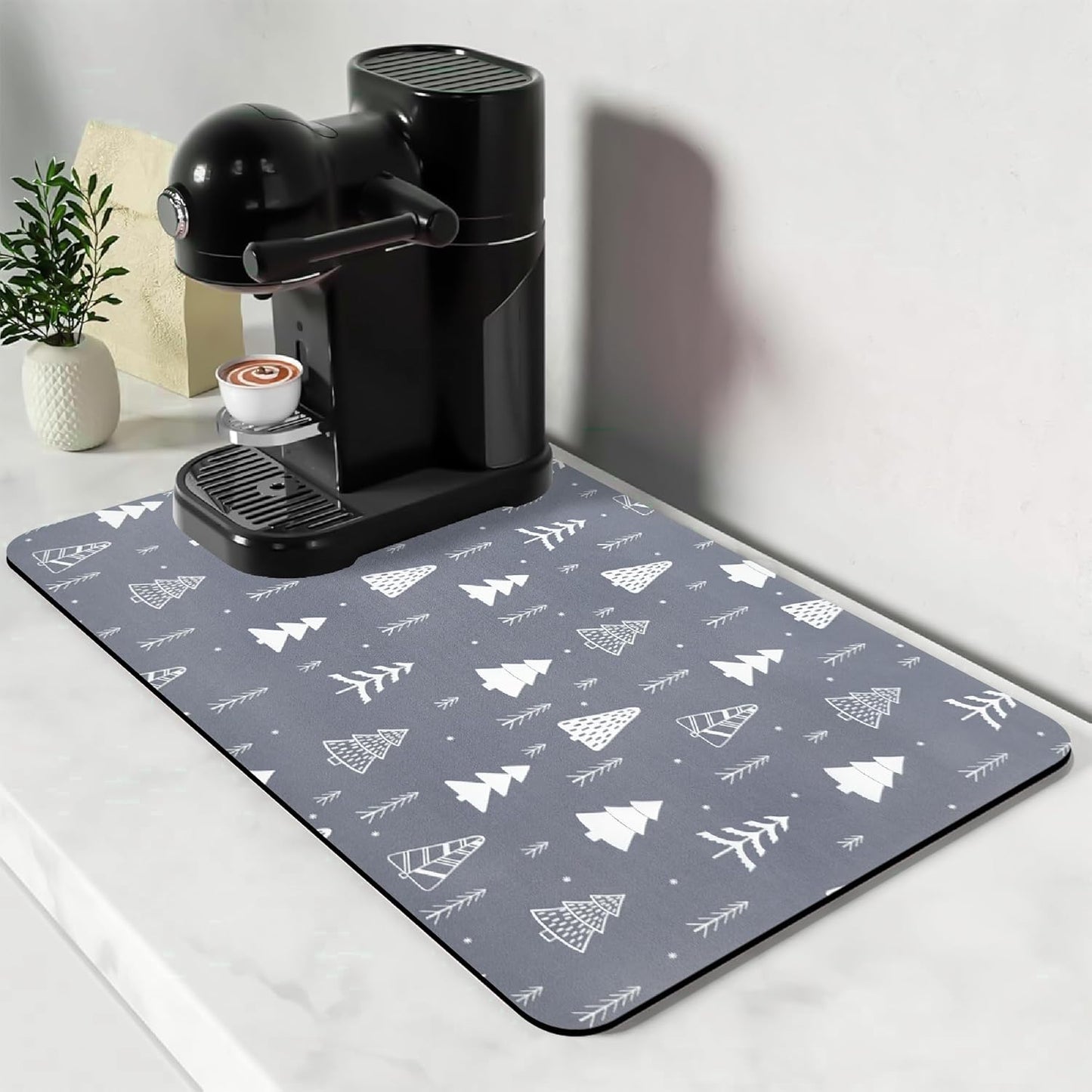 Bloss Christmas Coffee Mat, 16"x24" Absorbent Bar Mat with Waterproof Rubber Back, Fit Under Coffee Maker Machine/Kitchen Counter